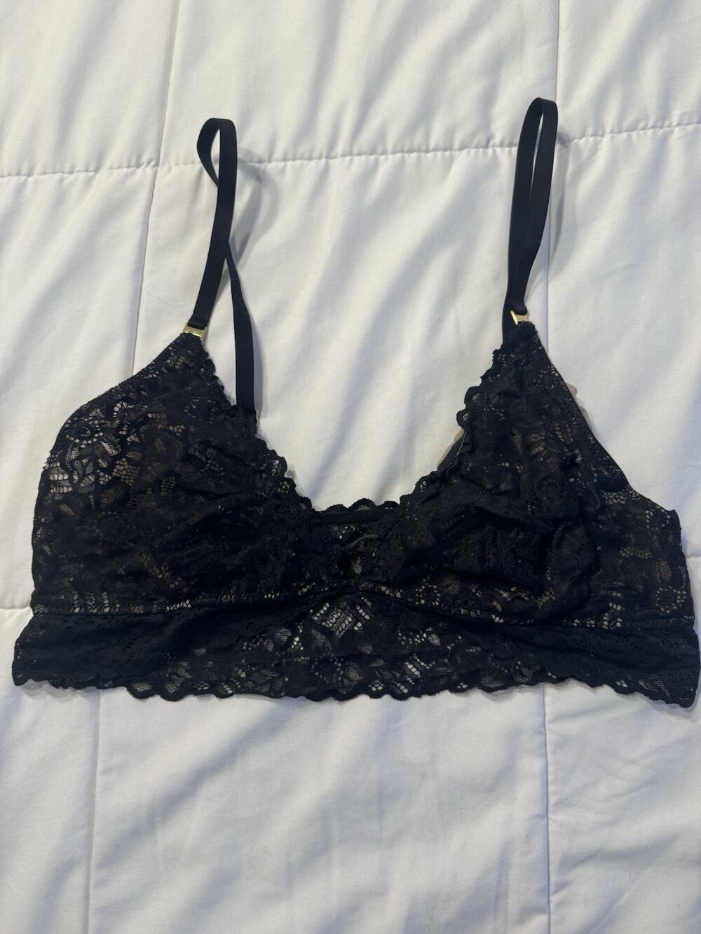 Aerie Lace Bra Black Medium Wireless Bralette Adjustable Gold Hardware